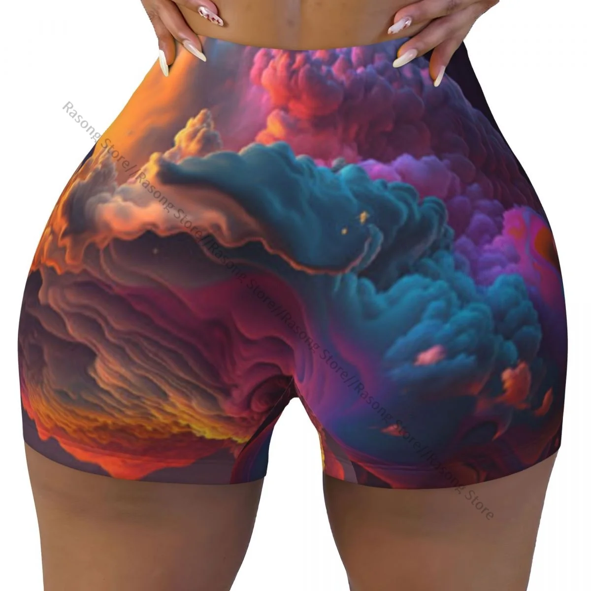 شورت يوجا نسائي ملون تجريدي كسري غنيمة رفع المؤخرة مريح للياقة البدنية وصالة الألعاب الرياضية