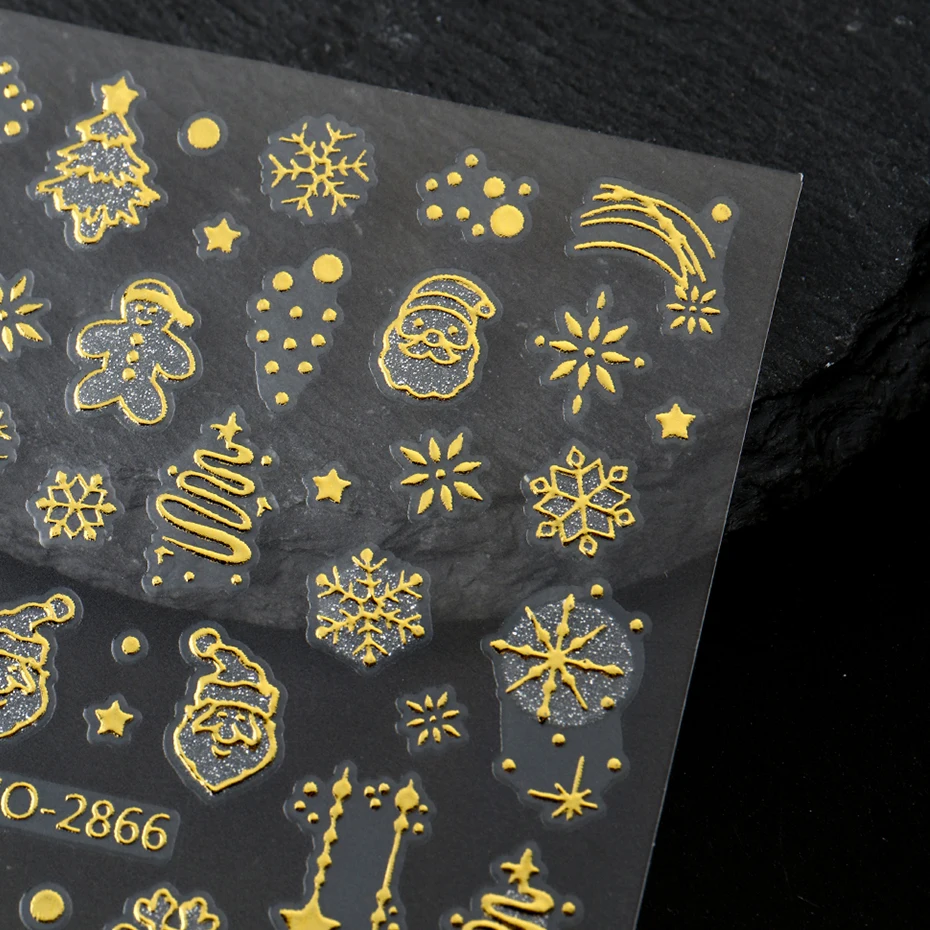 6 قطع من ملصقات أظافر عيد الميلاد - ذاتية اللصق ذهبية الشظية الساخنة ختم الشتاء ندفة الثلج، شجرة، قصب الحلوى تصاميم شارات الأظافر #5