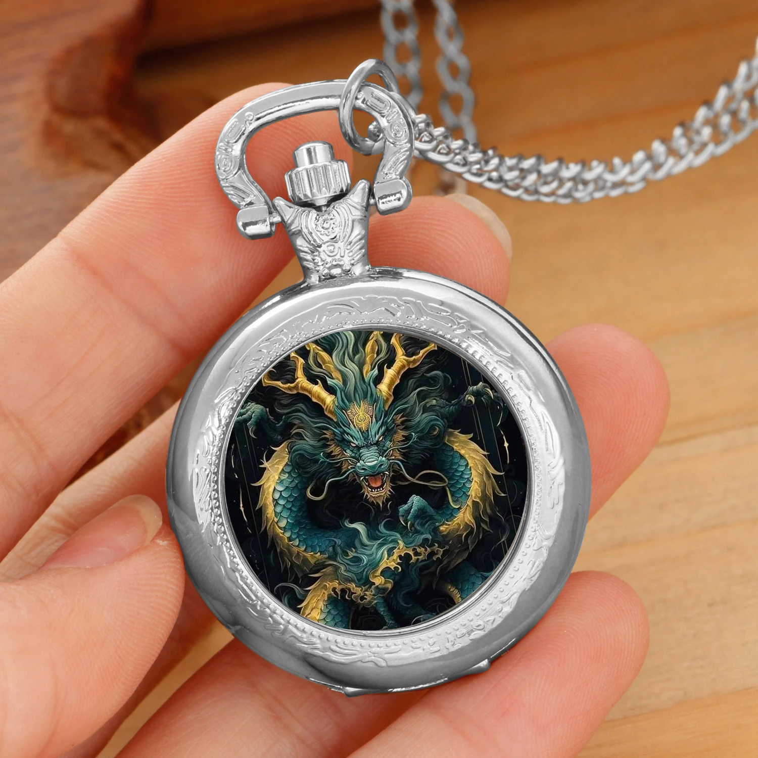 Cool Dragon-reloj de bolsillo de cuarzo Vintage para hombre y mujer, colgante de Collar de plata, cadena de reloj, relojes de bolsillo para niños, regalo, Dropshipping