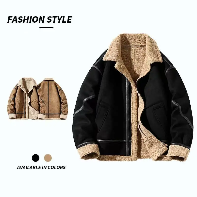 

2025 Winter New Men's Retro Suede Lamb Fleece Coat with Thickened Fleece and Warm Fur, Integrated Casual Cold Resistant Coat