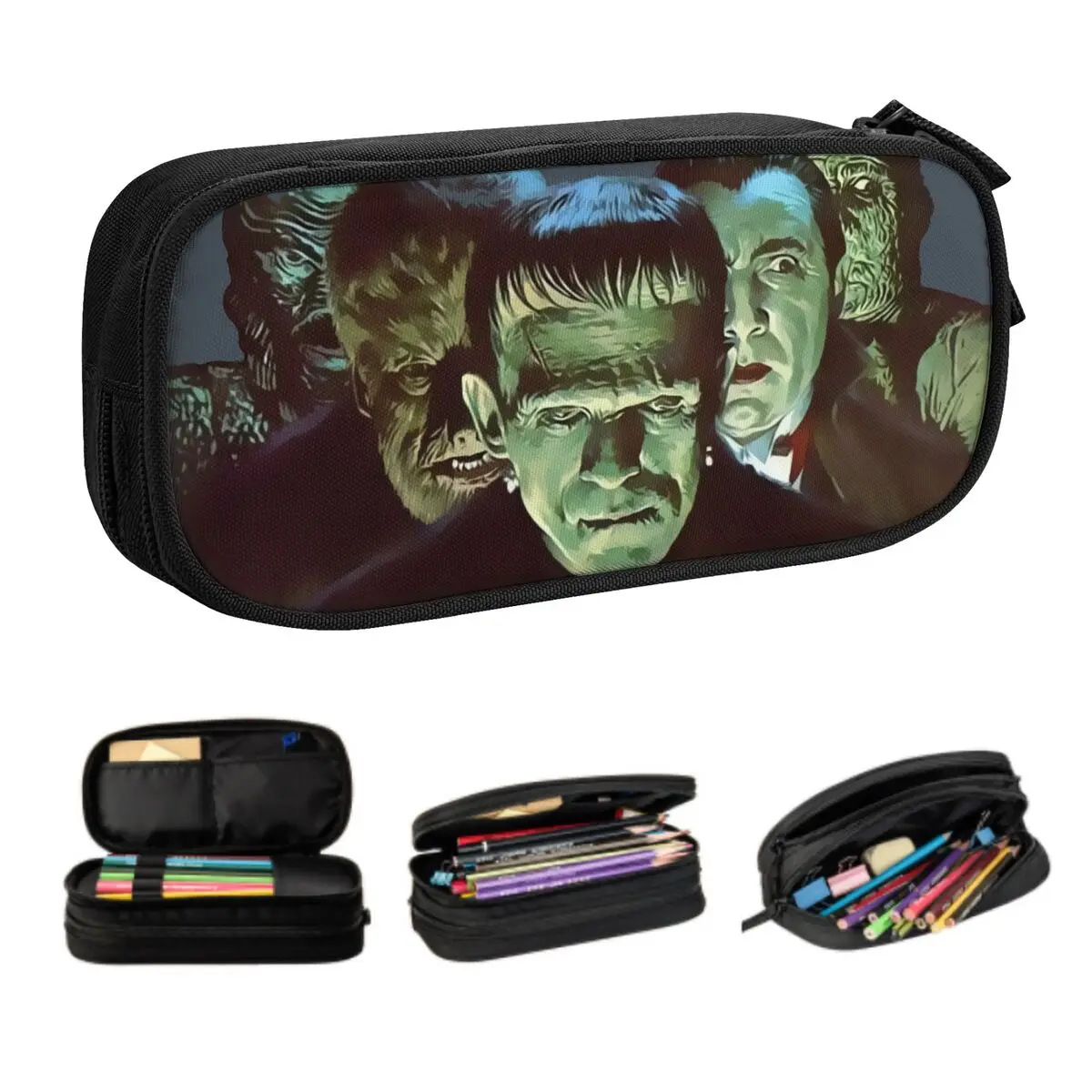 Customized Gang Of Monsters Cute Pencil Cases Large Capacity Frankenstein Halloween Horror Movie Pencil Box Students Stationery