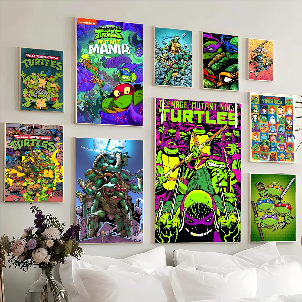 Anime Poster N-Ninja Cool T-Turtles Vintage Posters Sticky Retro Kraft Paper Sticker DIY Room Bar Cafe Kawaii Room Decor