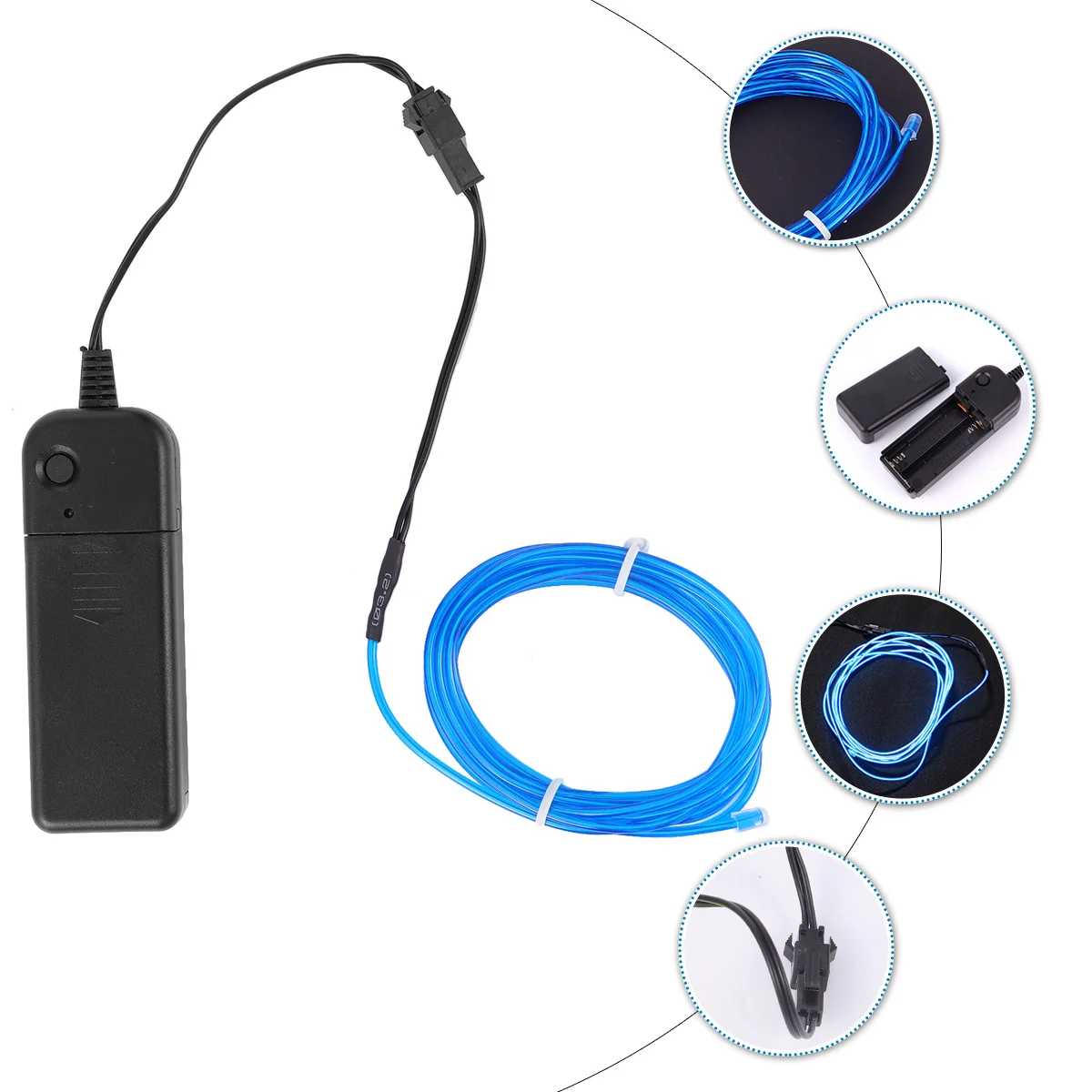 2M Świecący Drut El Wire Taśma Świetlna Cięwalna Elastyczna Dekoracyjna Oświetlenie na Halloween Boże Narodzenie Cosplay Samochód Rower Namiot Bar Znak