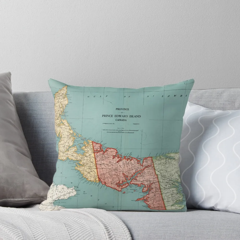 Old Prince Edward Island Map (1925) Vintage Garden of the Gulf Canada Atlas Throw Pillow Decorative Cushion