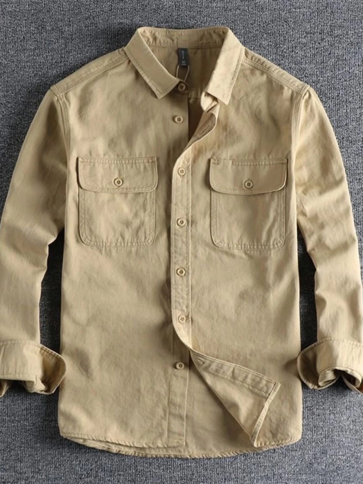 メンズコットンワークシャツ長袖耐摩耗性建設現場溶接工抗火傷作業服ヴィンテージダブルポケットジャケット