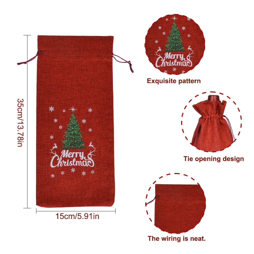 أكياس برباط من الخيش لعيد الميلاد - أكياس تغليف النبيذ الأحمر والشمبانيا، أكياس حفلات عيد الميلاد، أكياس هدايا النبيذ #4