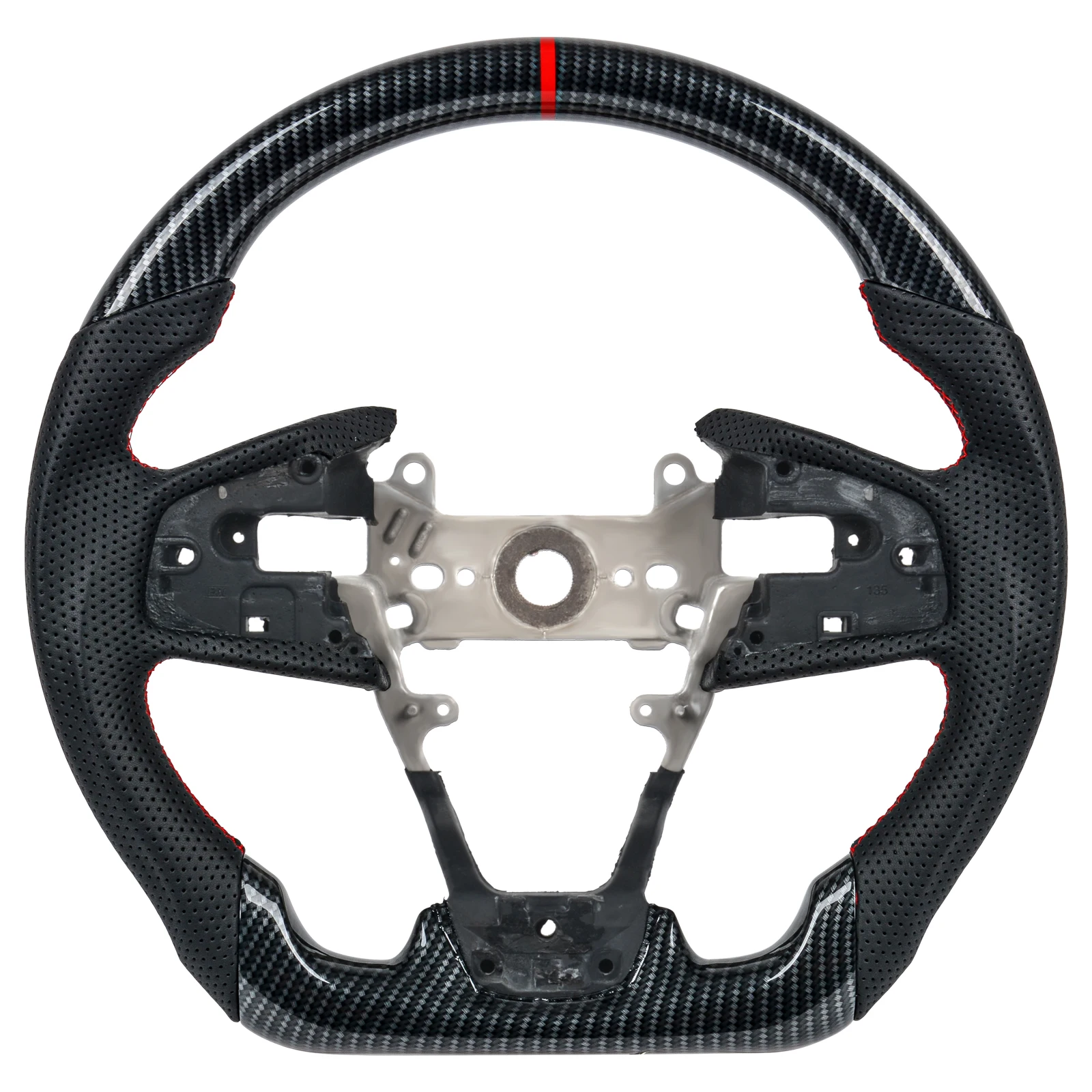 

Hydro Dip Carbon Fiber Steering Wheel For Honda Civic 10th Type-R FK8 2016-2020 Perforated Leather Racing Wheel D Shape Red Mark