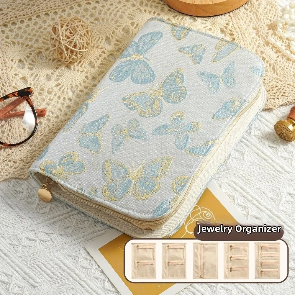 

Flower Pattern Jewelry Storage Bag Anti-oxidation with Zipper Jewelry Organizer Space Saving Grid Storage