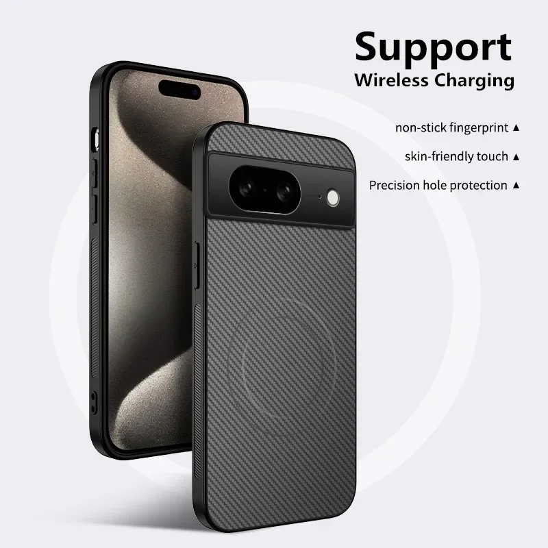 Negócios kevra textura de fibra de carbono fino caso à prova de gota para google pixel 10 9a pro xl 8/7/6a compatível capa de carregamento magnético