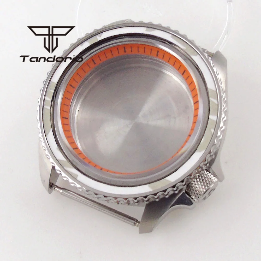 Fit for NH35A NH36A 42mm Stainless Steel Watch Case 3.8 O\'clock Screw Crown Orange Chapter Ring Alloy Insert Sapphire Glass