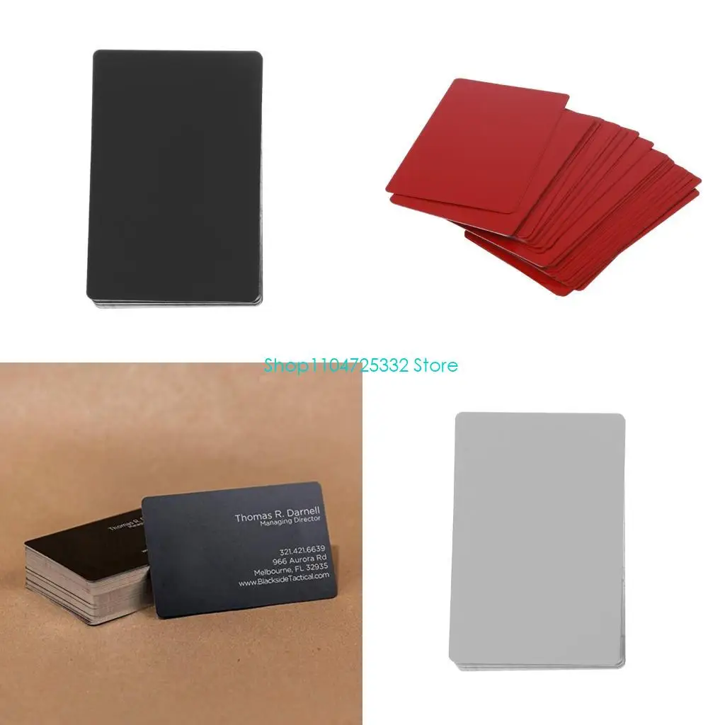

P5EA 50Pack Thick 0.18mm Business Cards Blanks Colored Finish Aluminum Metal Round Corner Mark Engraving for Customer Client