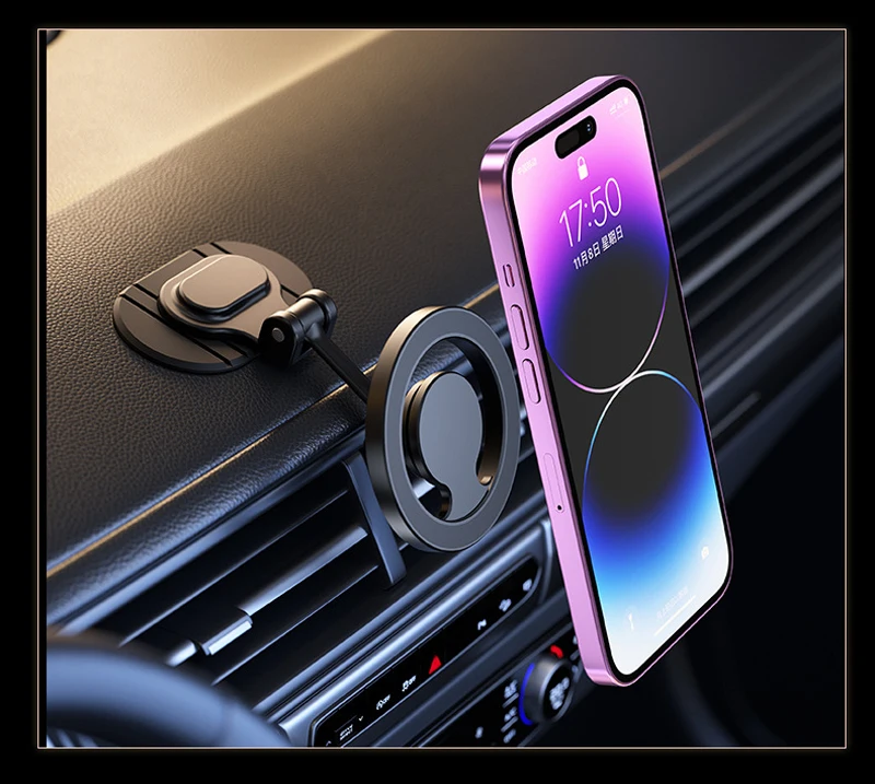 Universelle magnetische Metall-Autohalterung für Handys, starker Magnet, faltbare Armaturenbrett-Halterung für MagSafe iPhone 15 16 17 Serie – Detail 7
