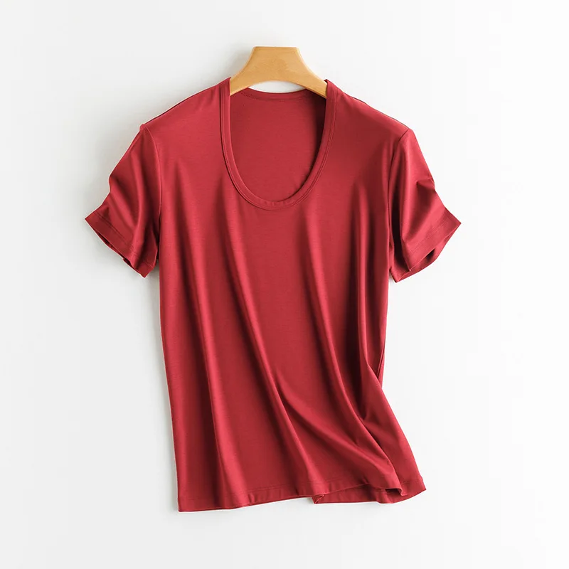 SuyaDream, Women Solid T Shirts, Silk Cotton Blend, Square Collar, Short Sleeved Tee, 2025 Summer Candy Colors Basic Cozy Top