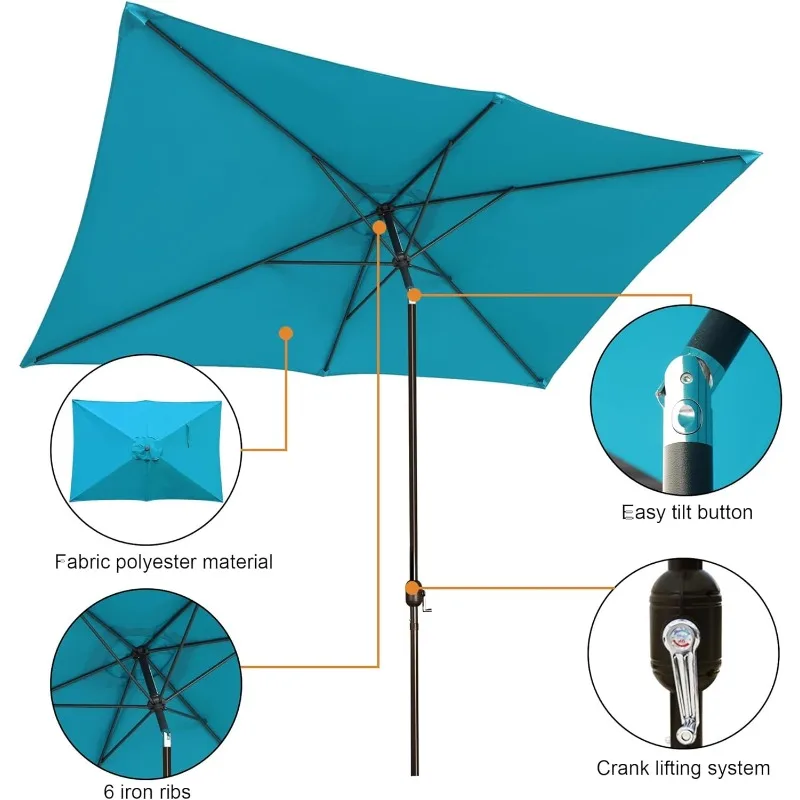 10' Rectangular Patio Umbrella Outdoor Market Table Umbrella with Push Button Tilt and Crank (Cerulean)