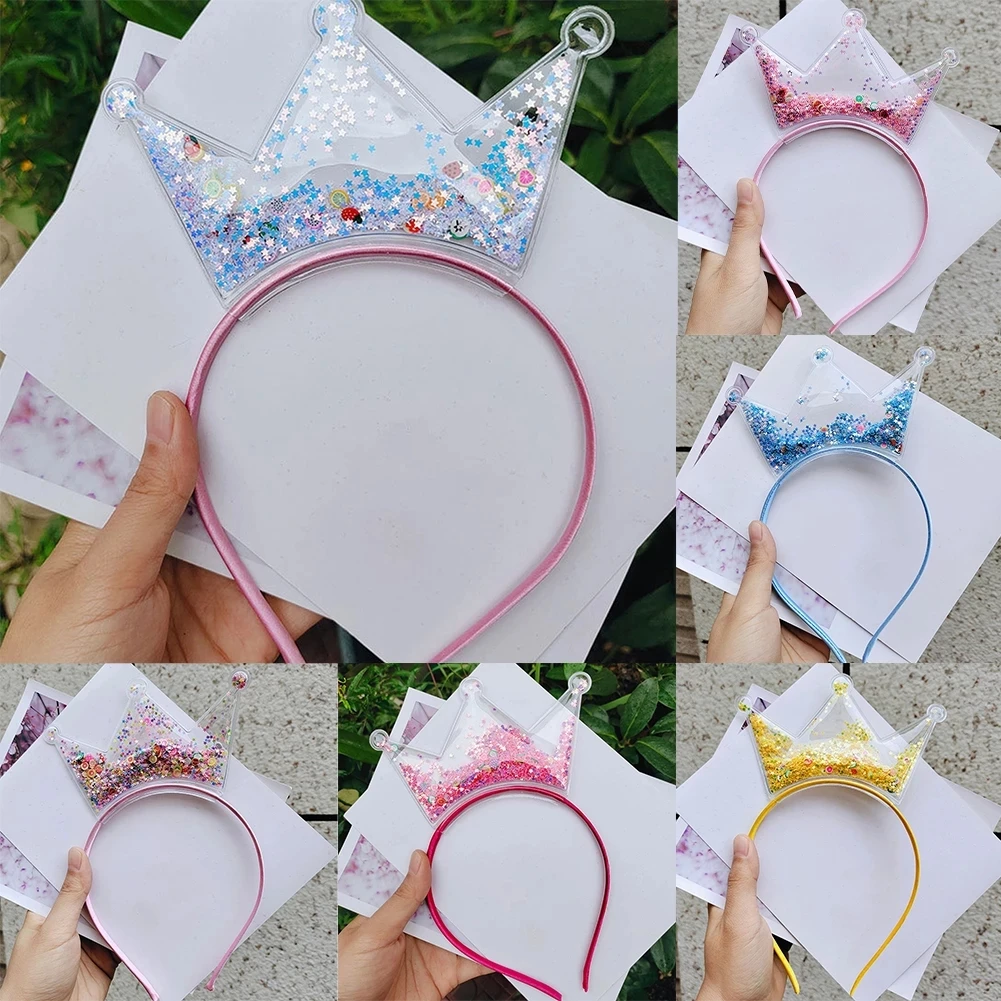 2024 Trendy Bling Crown Hair Band Shiny Sequins Princess Headband for Girls Lovely Hair Accessories For Kids Headwear Birthday