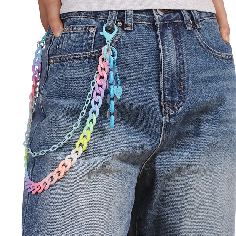 New Rainbow Resin Belts Chain Keychain Women Girls Cut Multicolor Waist Chain Acrylic Trousers Chains New Y2K Jewelry Gifts