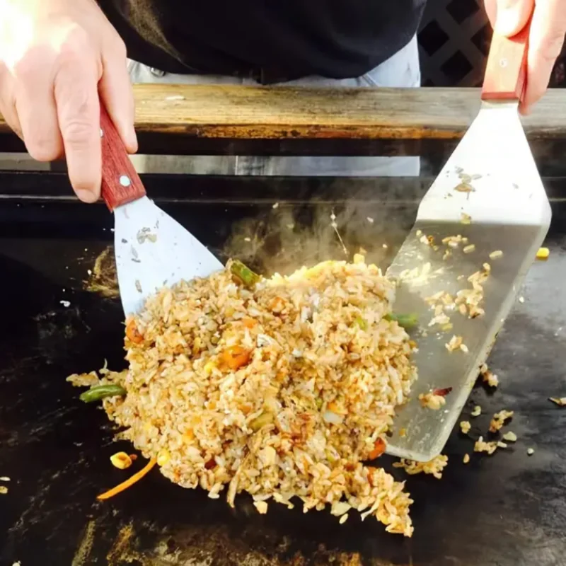 Juego de espátula para barbacoa duradera de acero inoxidable de 2 piezas con mango de madera para asar, filete, pizza, plancha de cocción, agarre antideslizante, Ide