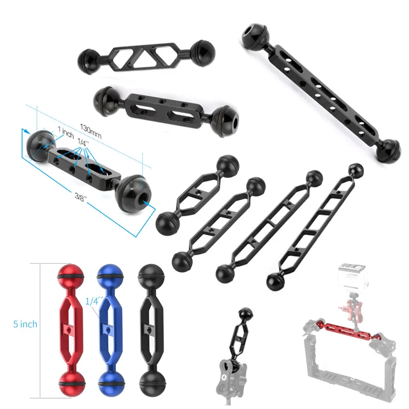 FEICHAO Diving Extension Arm 1" Dual Ball Head Joint Arm Underwater Light Arm For Camera Cage Butterfly Clip for Gopro 13 12 11