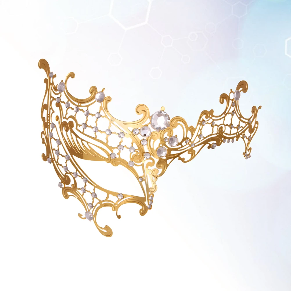 

Thin Metal Lace Shape Mask Half-face Mask Golden Plated Rhinestone Mask Masquerade Mask Dance Mask(Golden Plating)