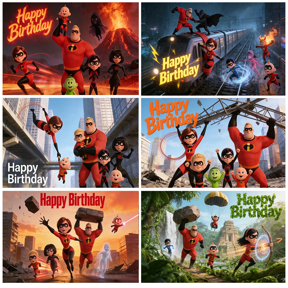 

Cartoon The Incredibles Theme Birthday Party Decoration Supplies Banner Baby Showers Background Photos Props Kids Gifts Backdrop
