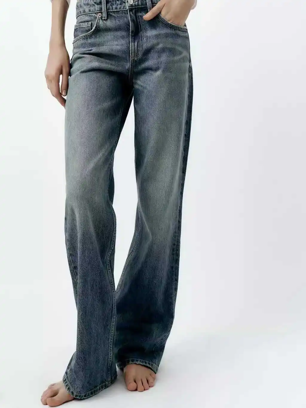 

Spring New Arrival Women's Boyfriend Sle Loose Wide Leg Floor Length Jeans Deep Color Wear Resistant Long Trousers