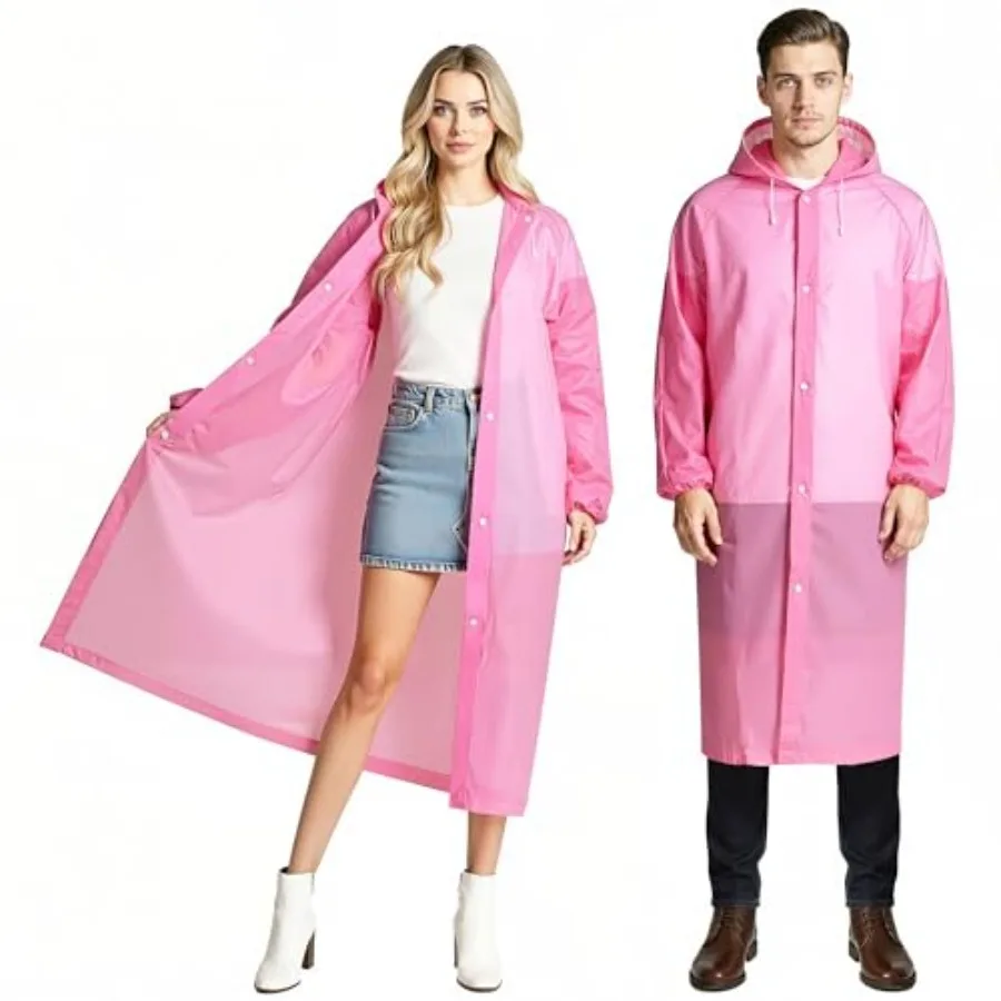 

Rain Poncho 2 Pack - Reusable Transparent Raincoat with Drawstring Hood, Packable Waterproof for Adults