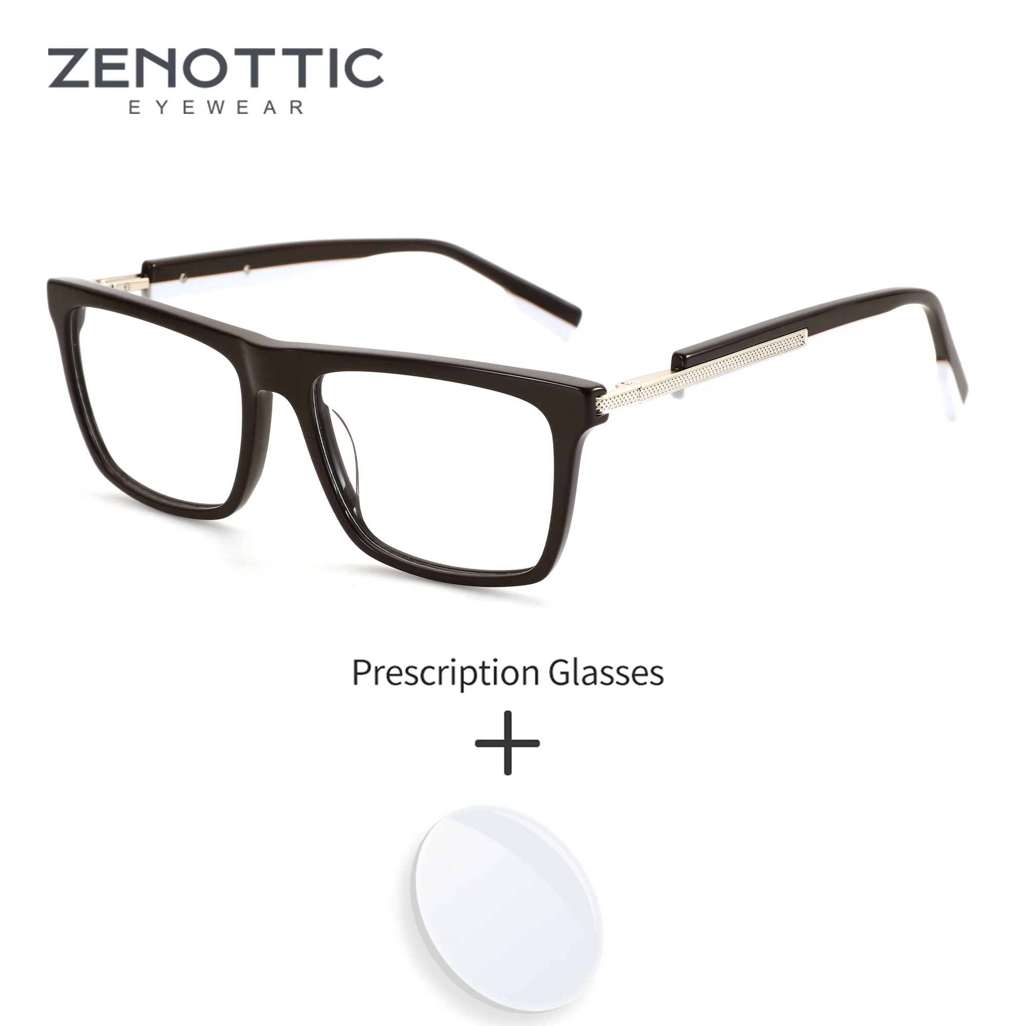 

ZENOTTIC L Size Mens Rectangle Prescription Glasses Acetate Frame Progressive Multifocal Myopia Lenses
