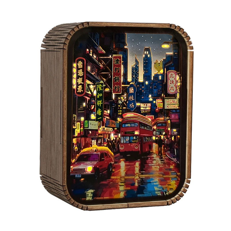 Hongkong Night 3D Wooden Carved Led Wood Night Lamp Usb Powered Table Lamp Atmosphere Light Bedroom Decoration Creative Gift