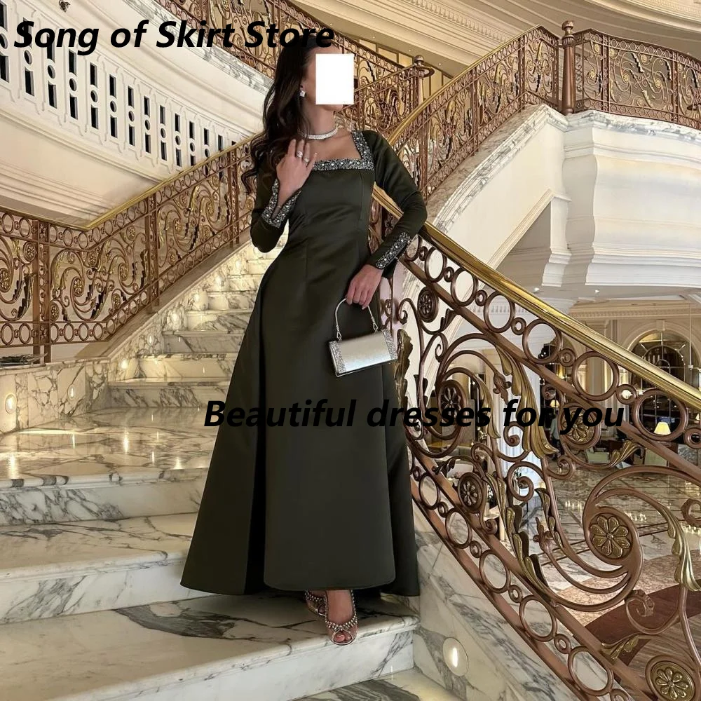 

Customized Saudi Arabia Formal Evening Dresses Beading Long Sleeves Ladies Party Dresses Floor Length Prom Dresses 2025