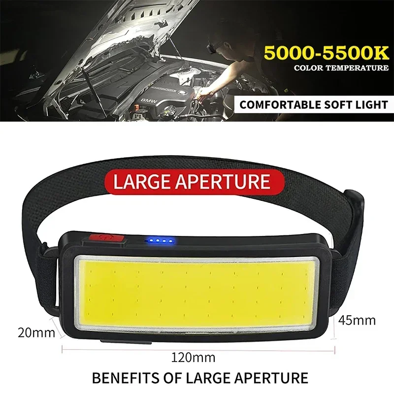 New Trend Cob Headlights Outdoor Household Portable LED Headlight with Built-in 1200mah Battery USB Rechargeable Head Lamp