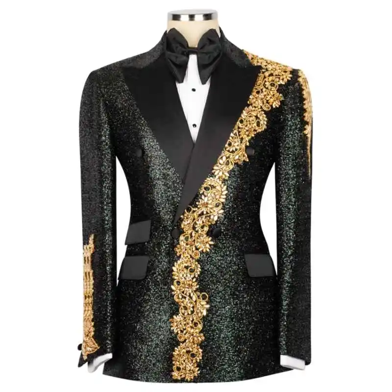 Traje de Hombre Elegante para Fiesta, Traje de 2 Piezas, Chaqueta y Pantalones, Traje de Boda a Medida, Esmoquin de Cristal, Ropa Formal para Ocasiones Especiales, Talla Personalizada