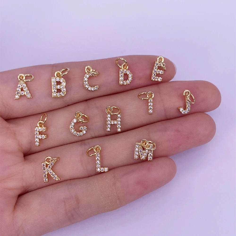 Gold Color Hip Hop 26 Initials Letter Pendant A-Z Alphabet CZ Zircon Necklace Earrings Jewelry Accessories Women Birthday Gift