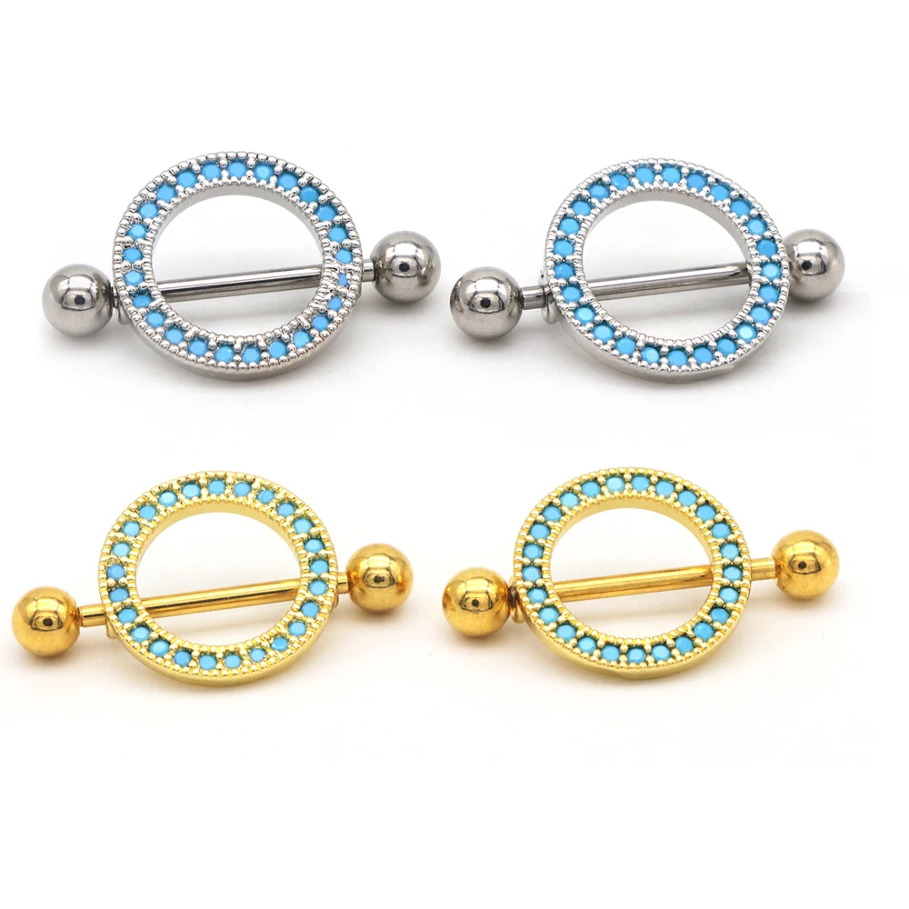 

Fashion Nipple Ring Steel Straight Barbell Body Piercing Jewelry 14G Bar Stainless Steel Turquoise