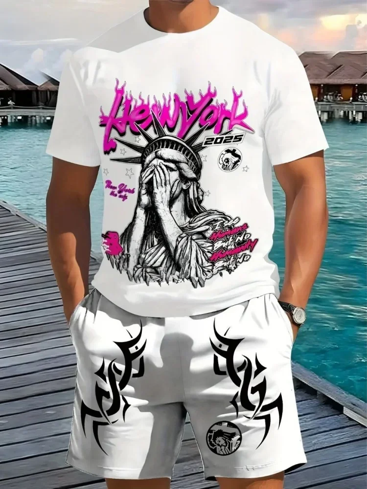 

Летний новый мужской комплект с короткими рукавами, 3D-принт с буквенным узором, для уличной повседневной моды, удобная, мягкая, дышащая мужская одежда