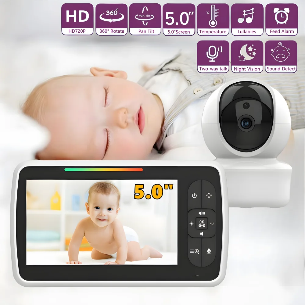 5 Inch Baby Monitor with Camera 360° Pan-Tilt 1000ft Mother Kids Children\'s Came Portable Video Nanny Baby Items Free Shipping