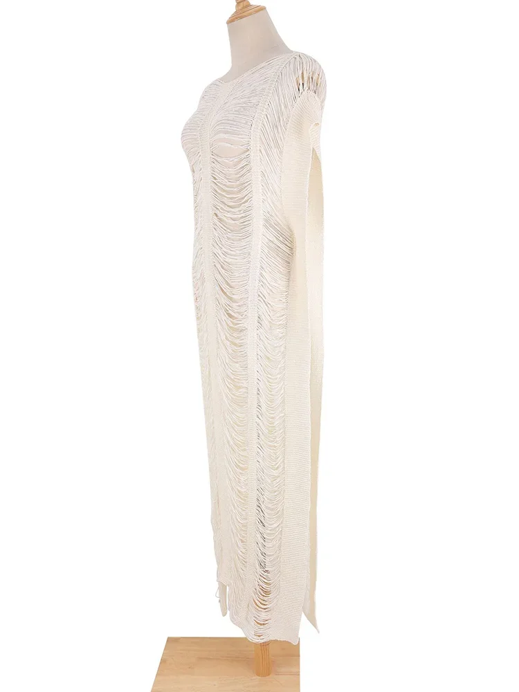 新しいニットビキニカバーアップ女性ビーチカバーアップ固体中空アウトシースルードレス夏のファッション女性の休暇ビーチウェア