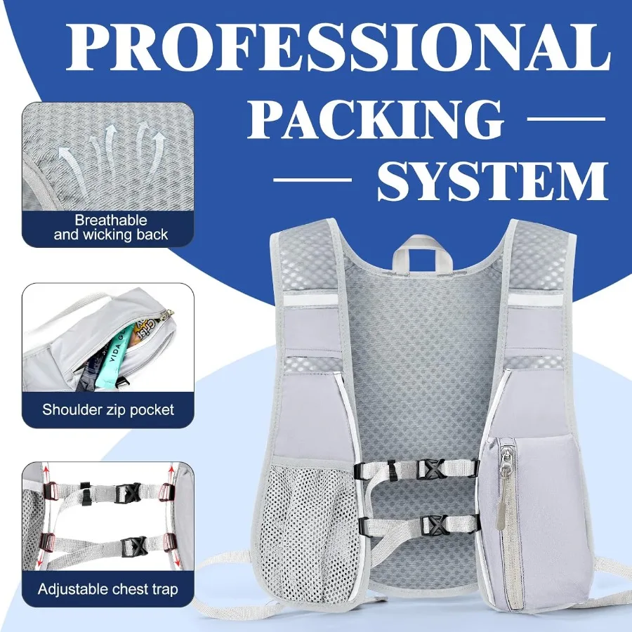 حقيبة ظهر مرطبة مع حقيبة مثانة مائية سعة 2 لتر، سترة جري خفيفة الوزن وجيدة التهوية للرجال، أشرطة صدر قابلة للتعديل، عبوة مائية