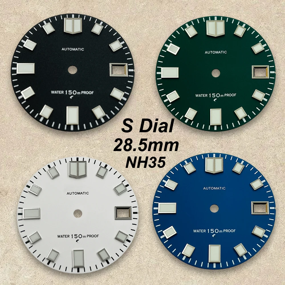 

28.5mm S Logo Matte Dial Fit NH35/NH36/4R/7S Japanese Movement Green Luminous Diving High-Quality Watch Modification Accessories