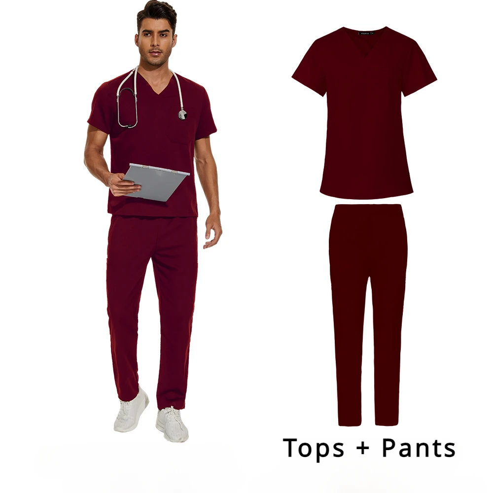 Men's Scrubs Medical Uniform Lab Set Male Wholesale Clinic Hospital Doctor Overalls V-neck Fashion Scrub Pharmacy Nurse Clothes