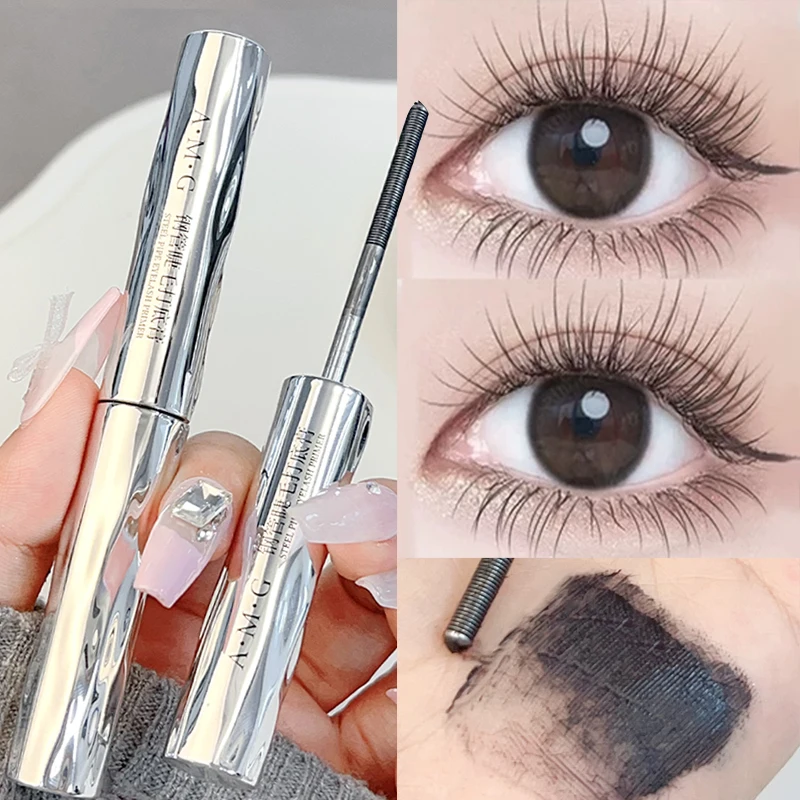 Waterproof Silk Fiber Mascara Metallic Head Black Curling Mascara Lengthening Eyelash Extensions Lasting Non-smudge Eye Makeup