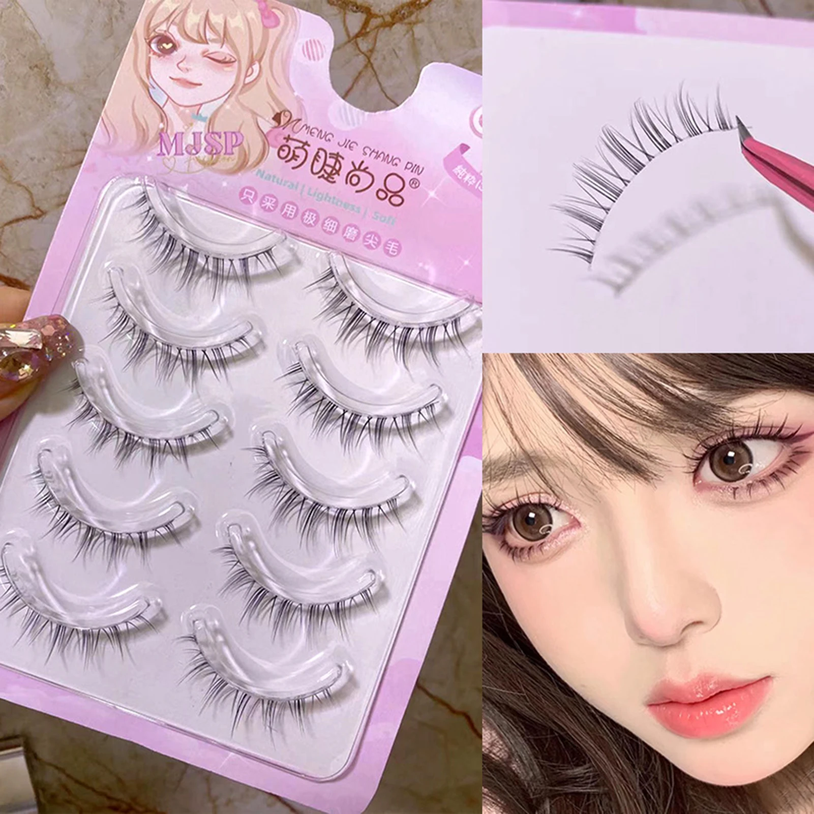 5 Paar falsche Wimpern, schwarz, tägliche Wispy-Wimpern, Make-up-Erweiterungen, Streifenwimpern für Frauen und Mädchen, Kosmetikzubehör, Geschenk