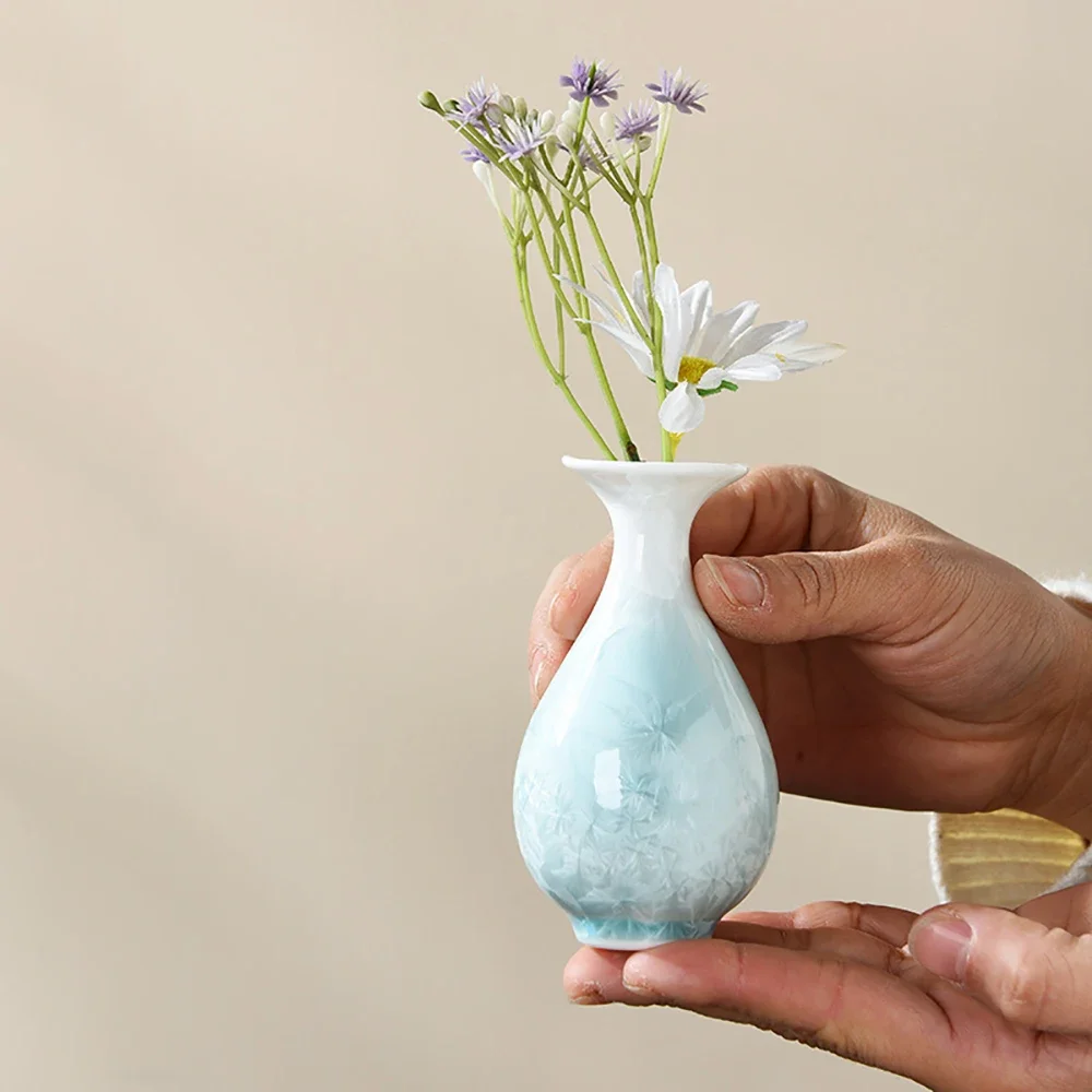 Ceramic Crystalline Glaze Gradient Vase Chinese Style Small Delicate Flower Vases Tea Room Coffee Shop Home Desktop Decor