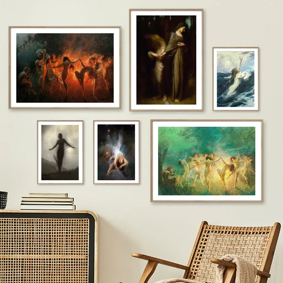 Joseph Tomanek Fire Dance Nymphs Witch Magic Wall Art Canvas Painting Nordic Posters Prints Wall Pictures For Living Room Decor