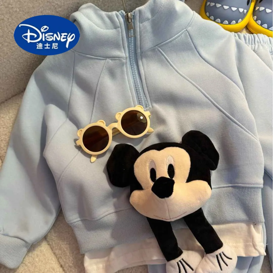 Set Hoodie Keluarga Disney 2025, Tampilan Dua Potong Palsu Gaya Korea dengan Cetakan Mickey Mouse, Pakaian Serasi Lucu untuk Anak-Anak