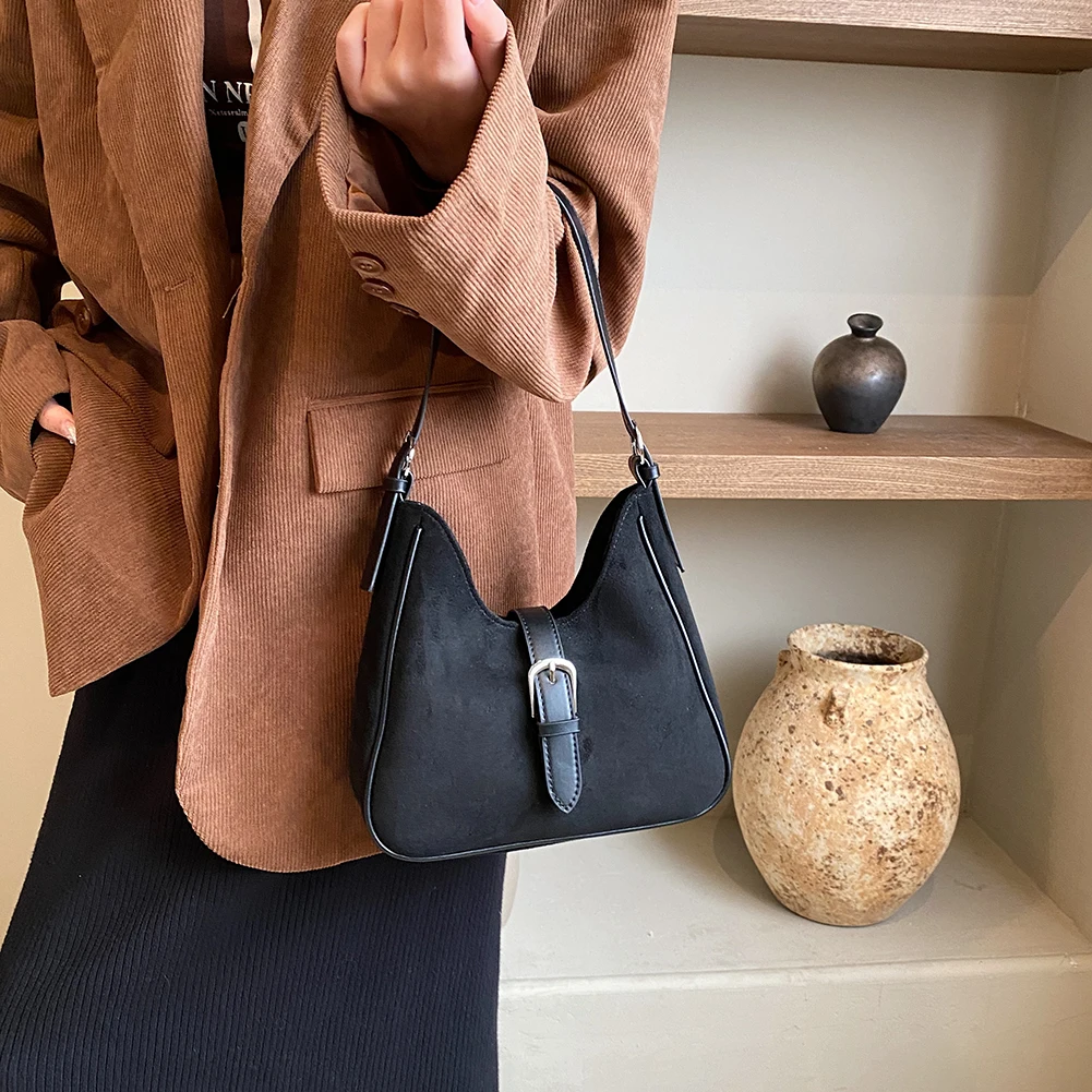 

Женская замшевая сумка через плечо, сумка-хобо с регулируемым ремешком и молнией, однотонная сумка-тоут для работы, путешествий