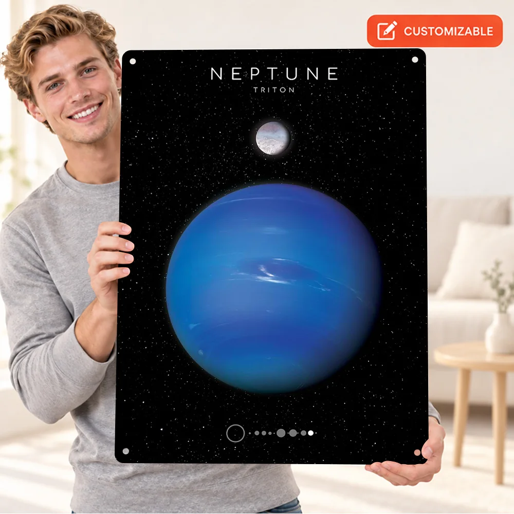 Planet Neptune Textured Metal Poster Customized Aluminum Sign Astronomical Illustration Wall Art For Living Room Stargazer Gift
