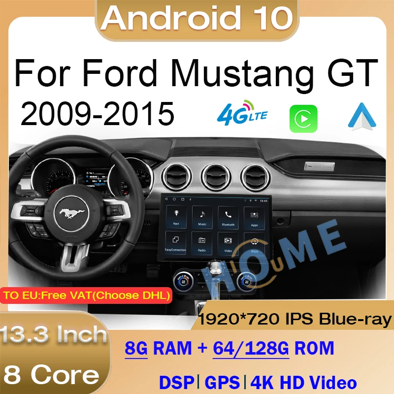 

13.3 Inch Android 10 6+128G Multimedia Car Navigation Music Video Radio 4G Wireless CARPLAY GPS For Ford Mustang GT 2009-2015