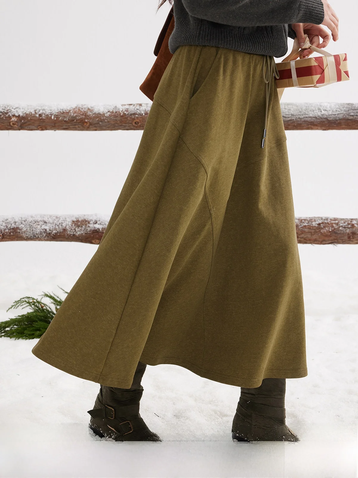 

Женская зимняя вязаная юбка Solighter с эластичным поясом и завязками, А-силуэт, из хлопка, для повседневной носки