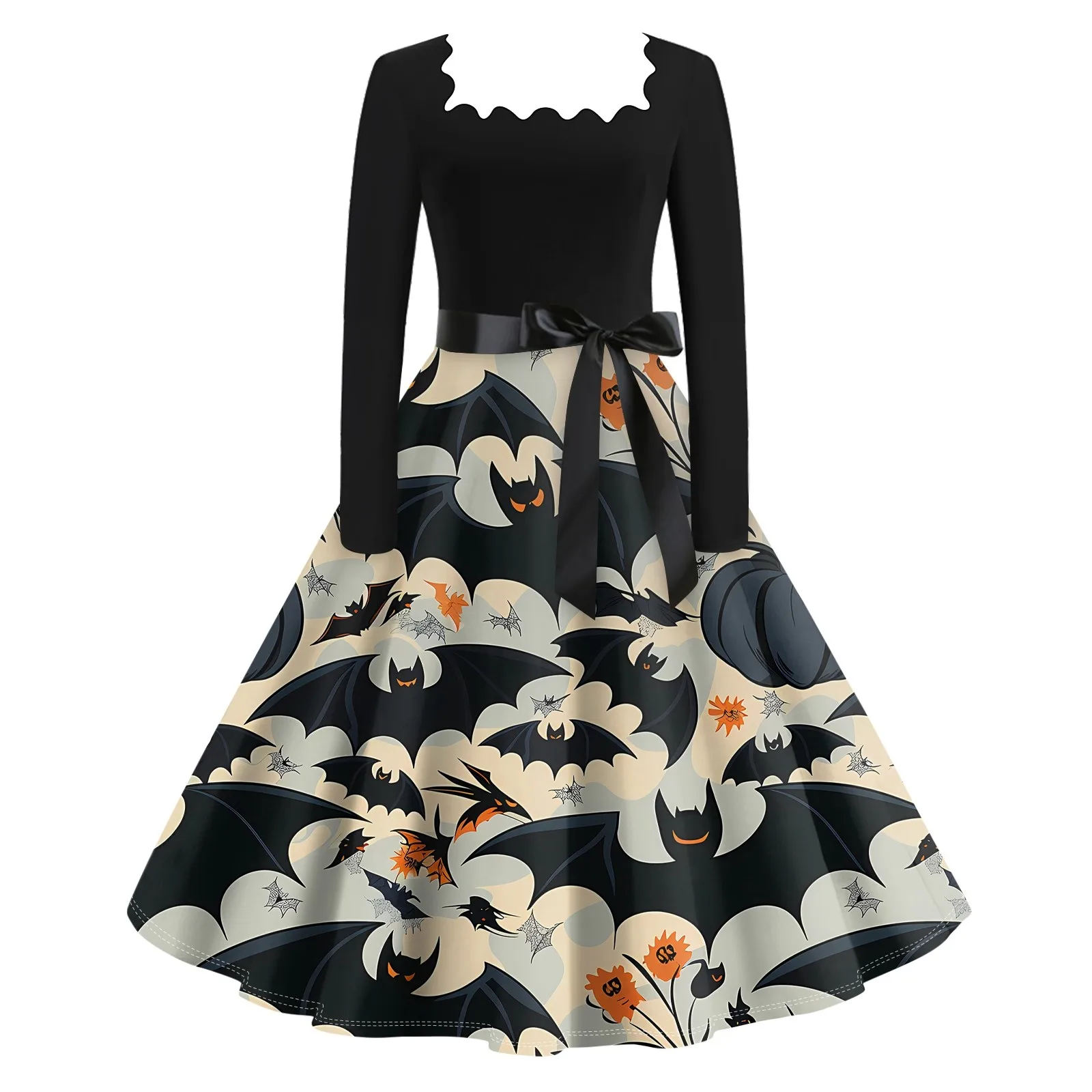 Halloween Print Flare Dress For Women Long Sleeve Dress Hollow Party Casual Dresses Vestidos Para Mujer Dresses For Women