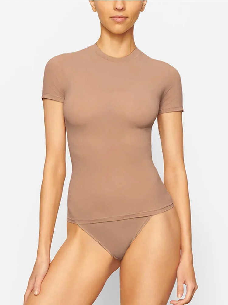 

Kardaian Pure Color Slim Fit round Ne T-irt Women's ort Sve High Elastici Body a Versatile Base Top